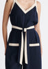 Paisie Contrast Colour Jumpsuit in Navy and Cream Close up